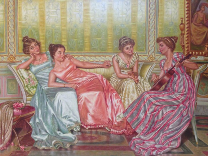Painting titled "Royal girls" by Simin Hatefi, Original Artwork, Oil