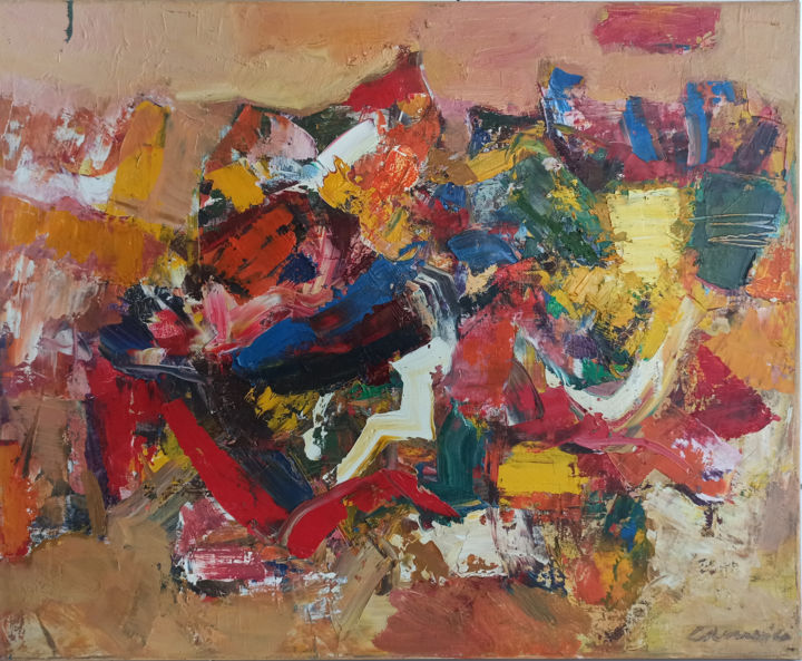 Malerei mit dem Titel "Multicolor abstract" von Simion Ciumeica, Original-Kunstwerk, Öl