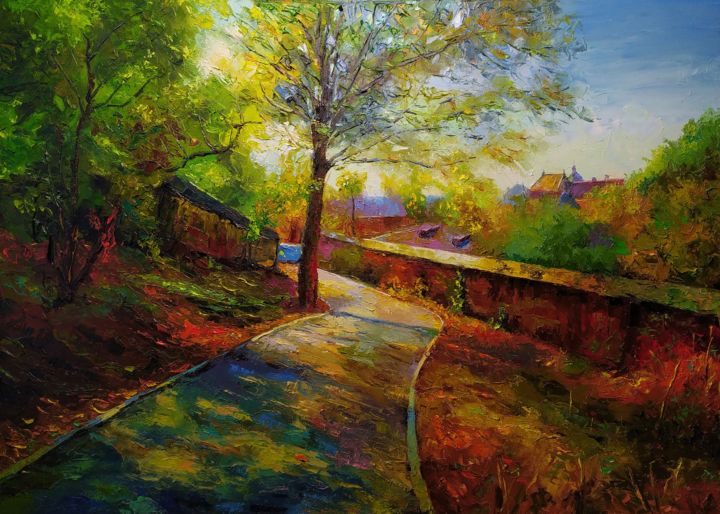 Pintura titulada "On the hill" por Serhii Simkhe, Obra de arte original, Oleo Montado en Bastidor de camilla de madera