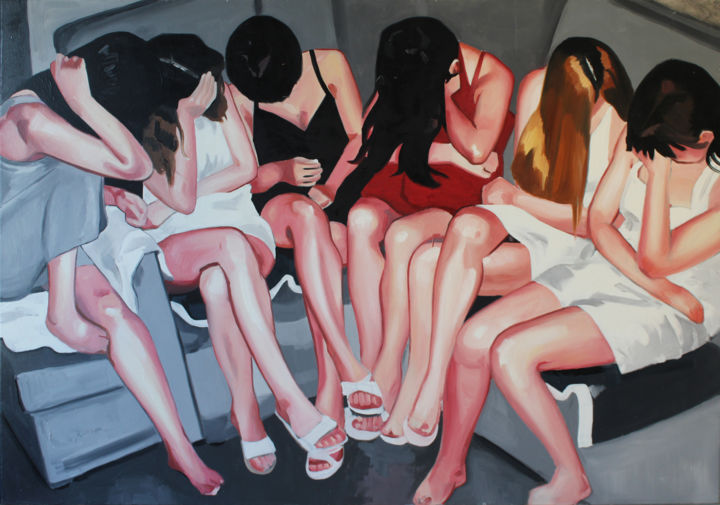 Peinture intitulée "Raparigas" par David Peres, Œuvre d'art originale, Huile