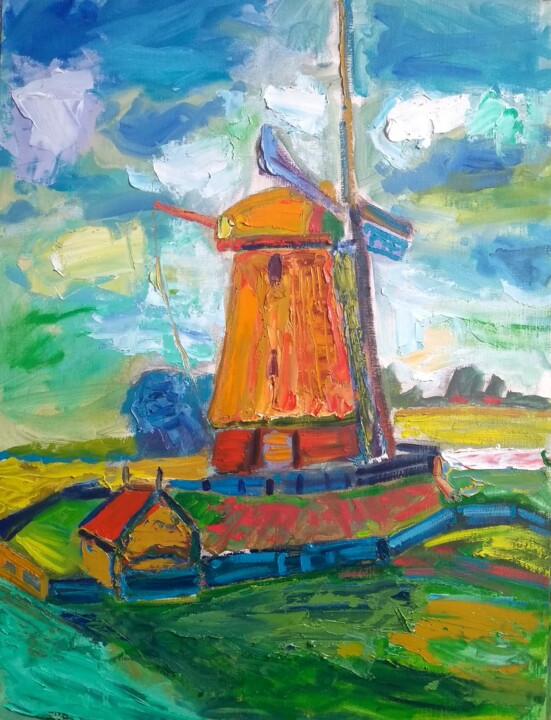 Painting titled "Hollandse luchten m…" by Simon Borst, Original Artwork, Oil Mounted on Other rigid panel