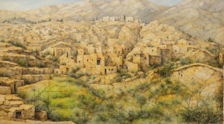 Цифровое искусство под названием "Palestine town" - Simon Dara, Подлинное произведение искусства, Изображение, сгенерированн…