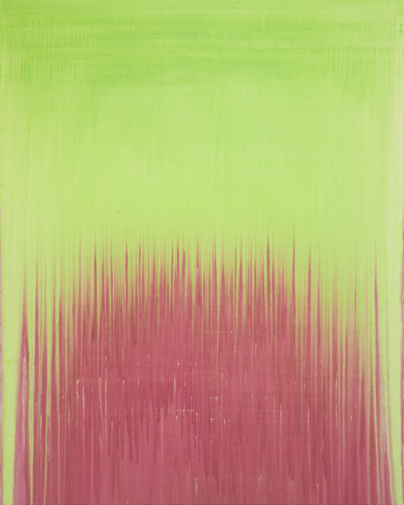 Painting titled "Lime Arc Over Pink…" by Simon Findlay, Original Artwork, Acrylic