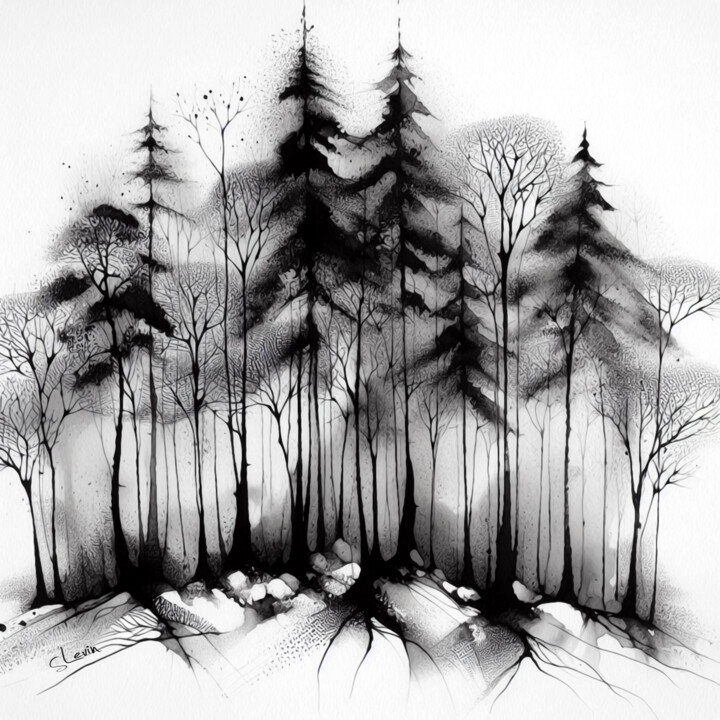 Digital Arts titled "beauscape forestry" by Simon Levin, Original Artwork, AI generated image