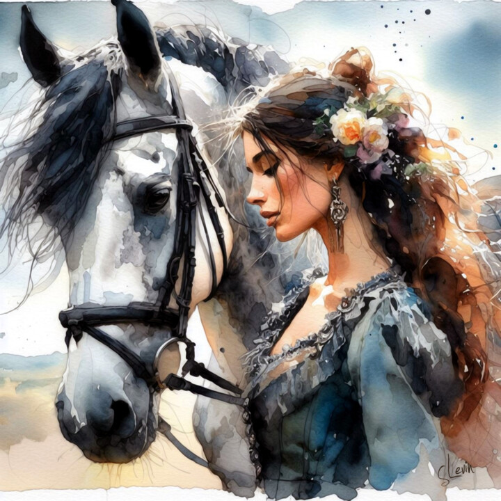 Digital Arts titled "horse watercolor" by Simon Levin, Original Artwork, Digital Painting