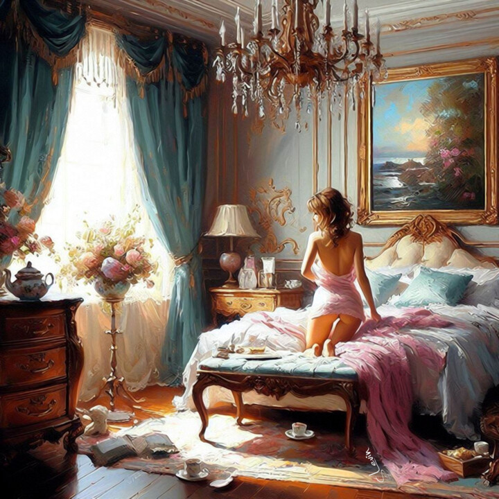 Digital Arts titled "bedroom woman-8EV" by Simon Levin, Original Artwork, Digital Painting