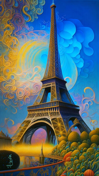 Digital Arts titled "paris eiffel tower" by Simon Levin, Original Artwork, Digital Painting