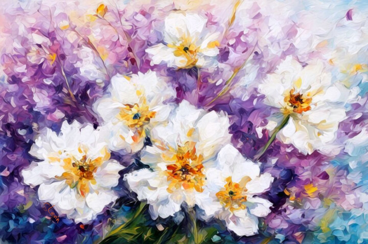 Digital Arts titled "flowering jasmine" by Simon Levin, Original Artwork, Digital Painting