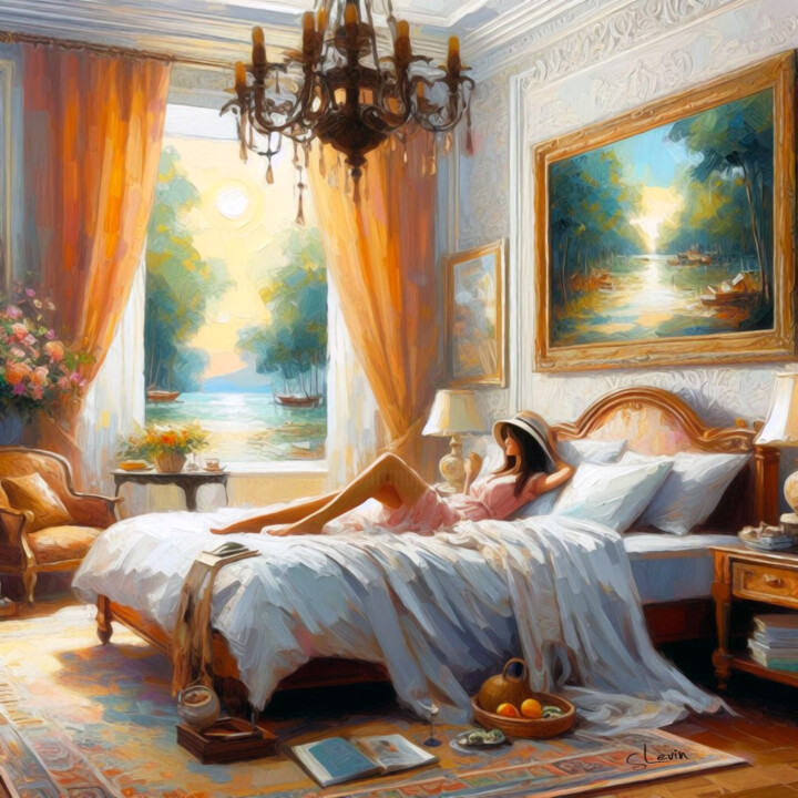 Digital Arts titled "bedroom woman-wG4" by Simon Levin, Original Artwork, Digital Painting