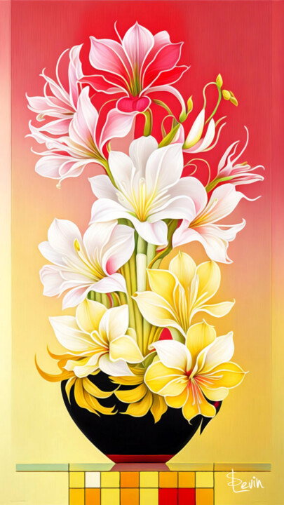 Digitale Kunst getiteld "amaryllis" door Simon Levin, Origineel Kunstwerk, Digitaal Schilderwerk