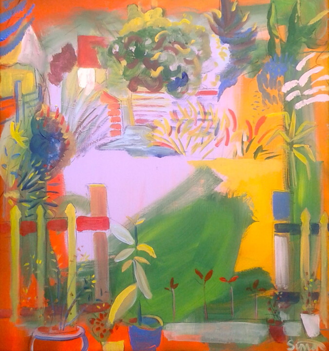 Malerei mit dem Titel "garden view (2)" von Simon Taylor, Original-Kunstwerk