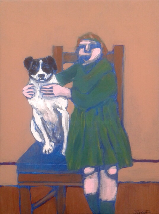 Painting titled "girl & dog" by Simon Taylor, Original Artwork