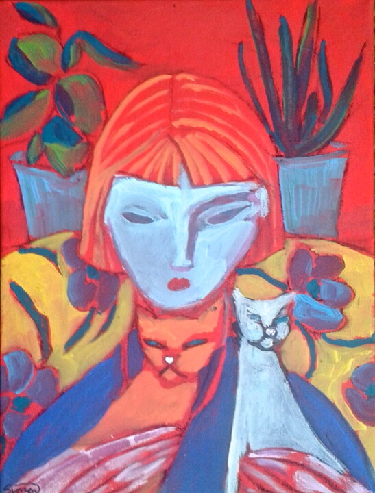 Painting titled "red head" by Simon Taylor, Original Artwork