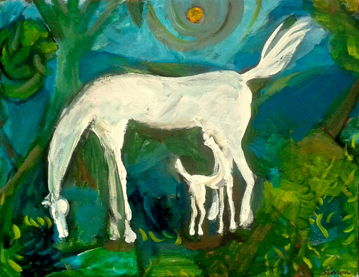 Painting titled "mare & foal" by Simon Taylor, Original Artwork