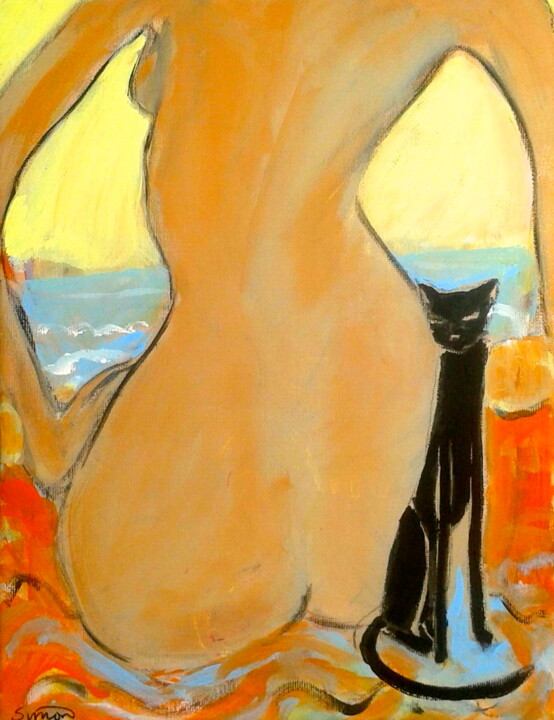 Painting titled "beach cat" by Simon Taylor, Original Artwork