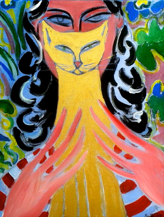 Painting titled "golden cat" by Simon Taylor, Original Artwork