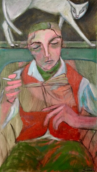 Painting titled "reading (2)" by Simon Taylor, Original Artwork