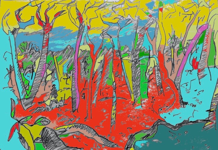 Arte digitale intitolato "trees" da Simon Taylor, Opera d'arte originale, Pittura digitale