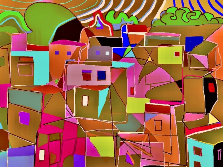 Arts numériques intitulée "village" par Simon Taylor, Œuvre d'art originale, Peinture numérique