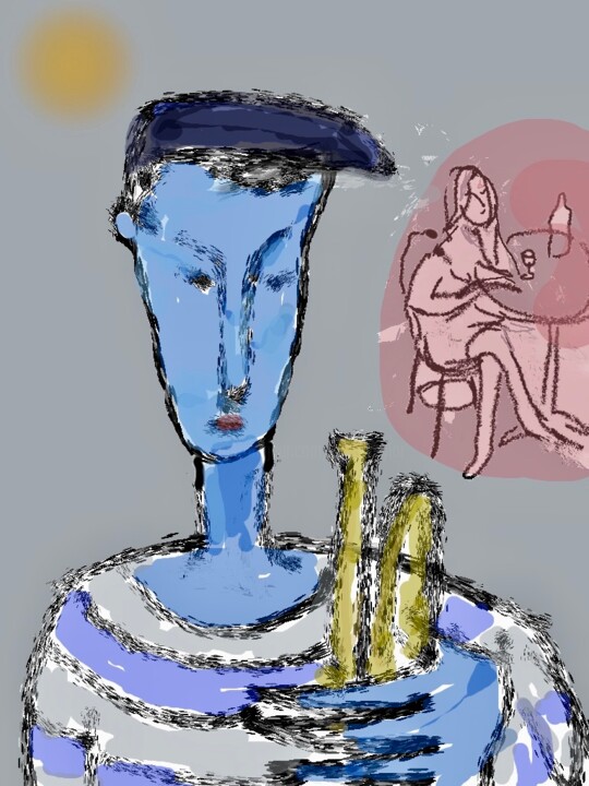 Digital Arts titled "blue trumpet" by Simon Taylor, Original Artwork, Digital Painting