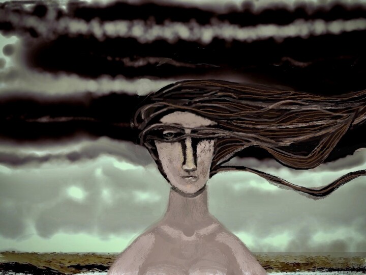 Digital Arts titled "woman and storm" by Simon Taylor, Original Artwork, Digital Painting
