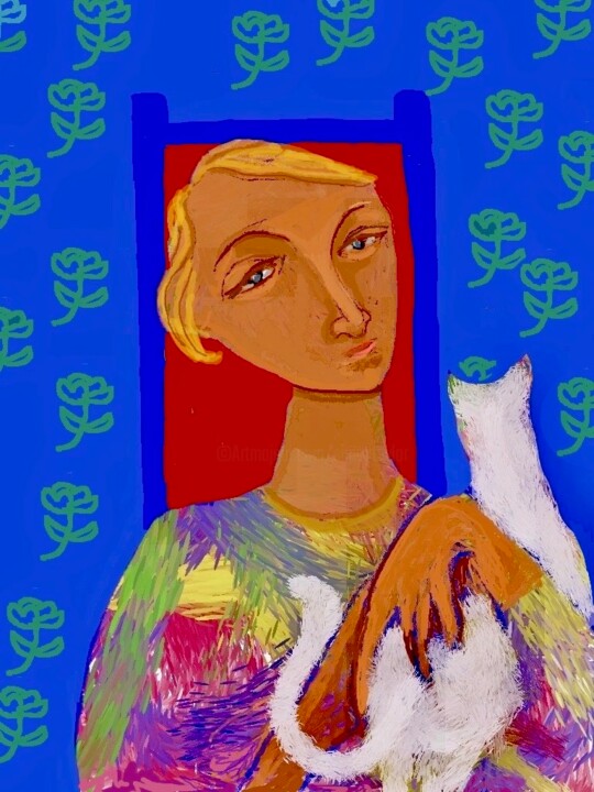 Digital Arts titled "white cat" by Simon Taylor, Original Artwork, Digital Painting