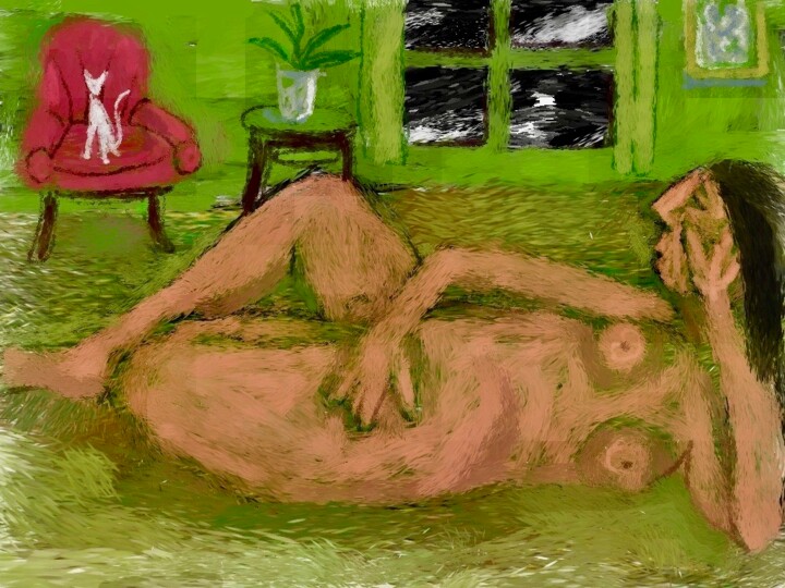 Arte digital titulada "red chair" por Simon Taylor, Obra de arte original, Pintura Digital