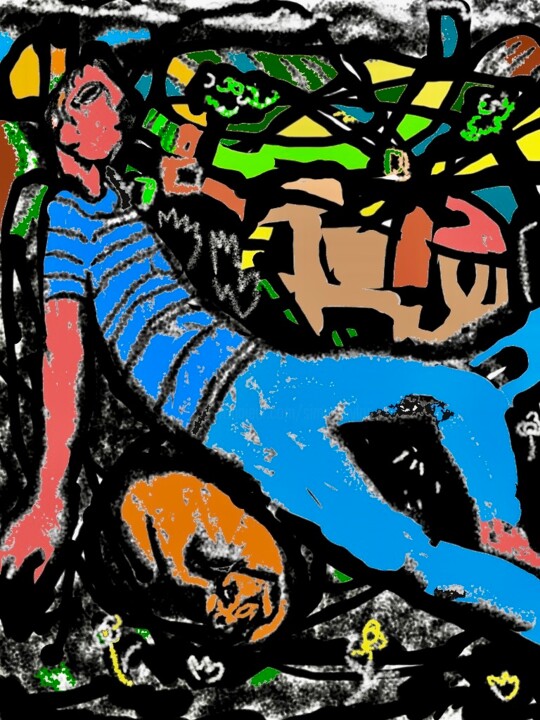 Цифровое искусство под названием "man & dog 3" - Simon Taylor, Подлинное произведение искусства, Цифровая живопись