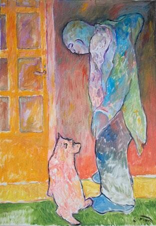 Painting titled "man and dog" by Simon Taylor, Original Artwork