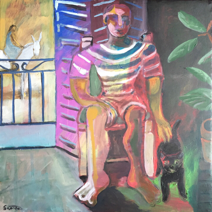 Malerei mit dem Titel "black dog" von Simon Taylor, Original-Kunstwerk, Acryl