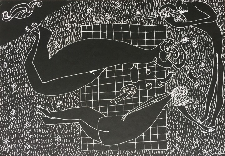 Σχέδιο με τίτλο "picnic" από Simon Taylor, Αυθεντικά έργα τέχνης, Γέλη στυλό