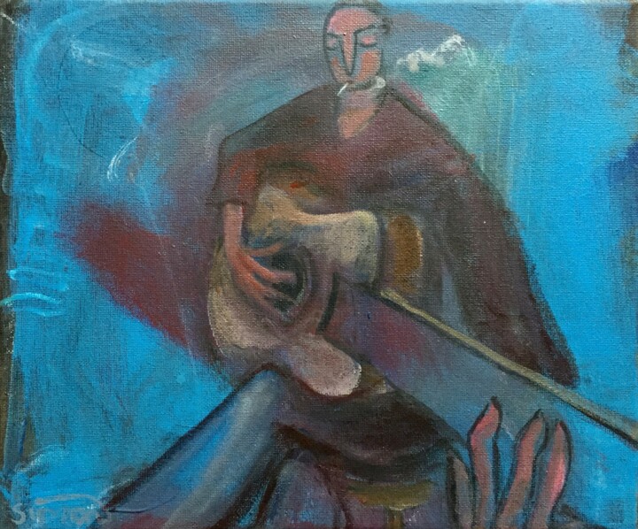 Painting titled "guitarist 3" by Simon Taylor, Original Artwork, Acrylic