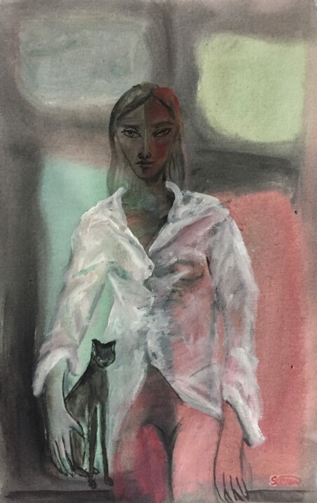 Painting titled "white shirt" by Simon Taylor, Original Artwork, Acrylic