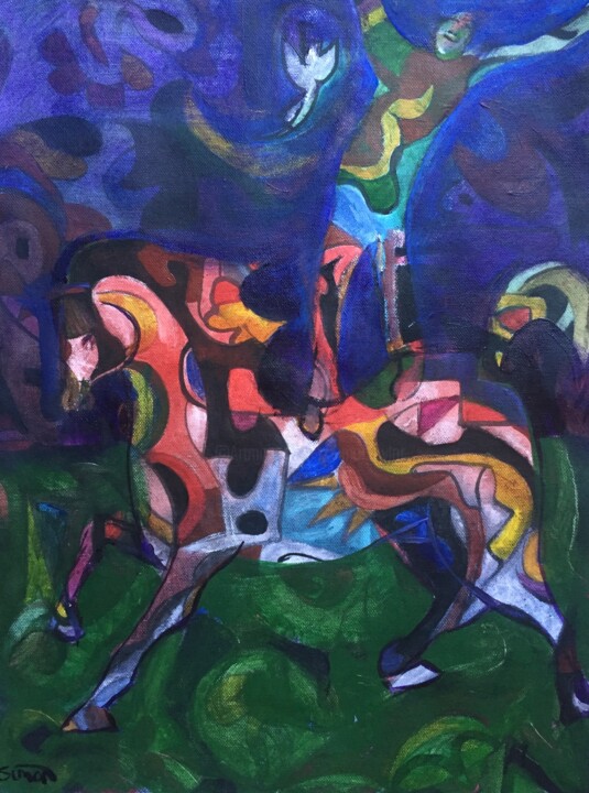 Malerei mit dem Titel "man on horse 2" von Simon Taylor, Original-Kunstwerk, Acryl