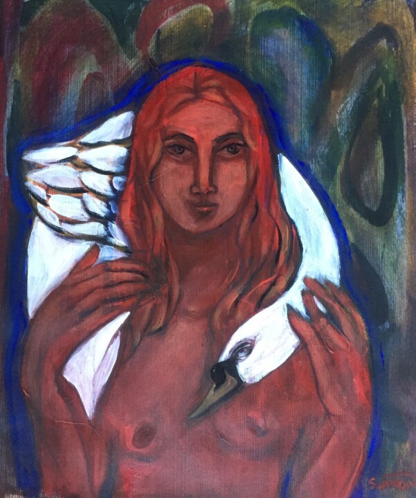 Painting titled "leda and the swan" by Simon Taylor, Original Artwork, Acrylic