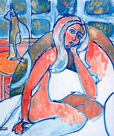 Painting titled "Woman and Cat" by Simon Taylor, Original Artwork