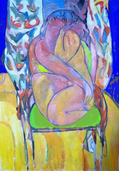 Painting titled "woman on chair" by Simon Taylor, Original Artwork