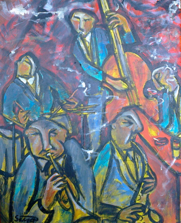Painting titled "jazz dudes 2" by Simon Taylor, Original Artwork