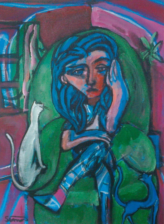 Pintura intitulada "green chair" por Simon Taylor, Obras de arte originais