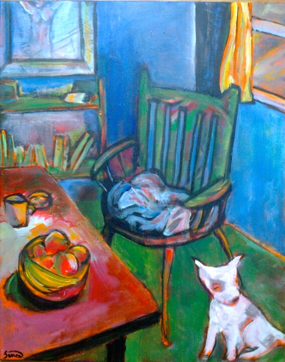 Painting titled "Interior with dog" by Simon Taylor, Original Artwork