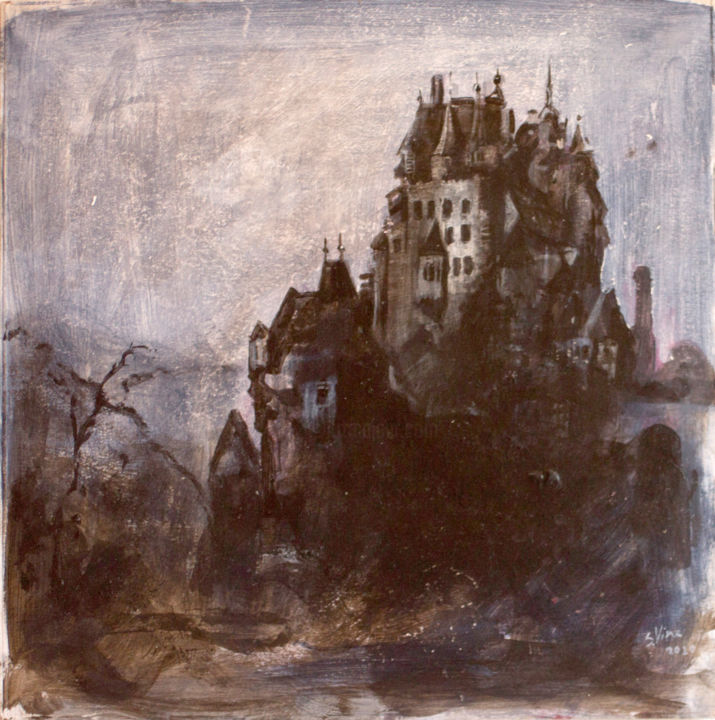 Painting titled "The dark castle" by Simon Vine, Original Artwork, Acrylic