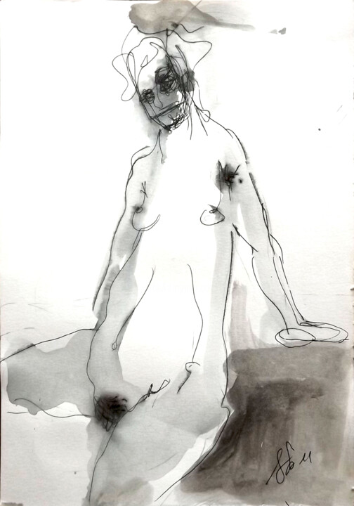 Disegno intitolato "Nudo #1" da Simona Barreca, Opera d'arte originale, Inchiostro