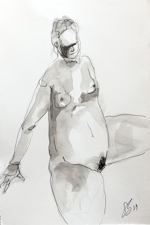 Disegno intitolato "Nudo #2" da Simona Barreca, Opera d'arte originale, Inchiostro