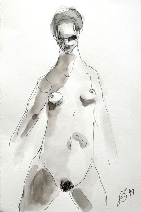 Dessin intitulée "Nudo #4" par Simona Barreca, Œuvre d'art originale, Encre