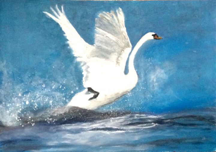 Painting titled "Danube's swan" by Simona Diaconu, Original Artwork