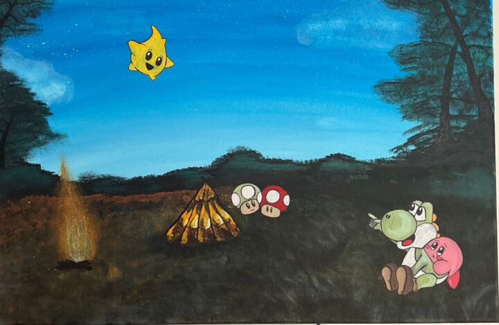 Painting titled "Nintendo - Yoshi &…" by Simona Milano, Original Artwork, Acrylic