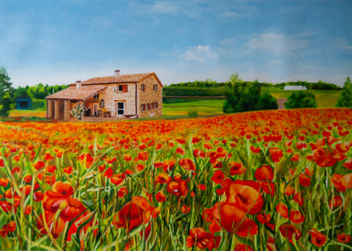 Painting titled "The House by the Po…" by Simona Tsvetkova, Original Artwork, Oil