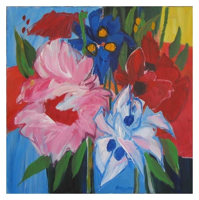 Malerei mit dem Titel "Fleurs Multicolores…" von Any Criss  Any Simon, Original-Kunstwerk, Öl