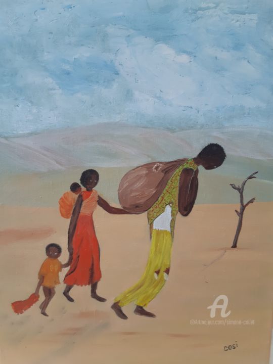 Painting titled "les migrants" by Simone Collet, Original Artwork, Oil
