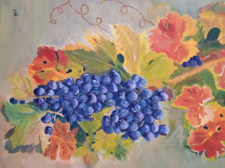 Peinture intitulée "grappe automnale" par Simone Collet, Œuvre d'art originale, Huile
